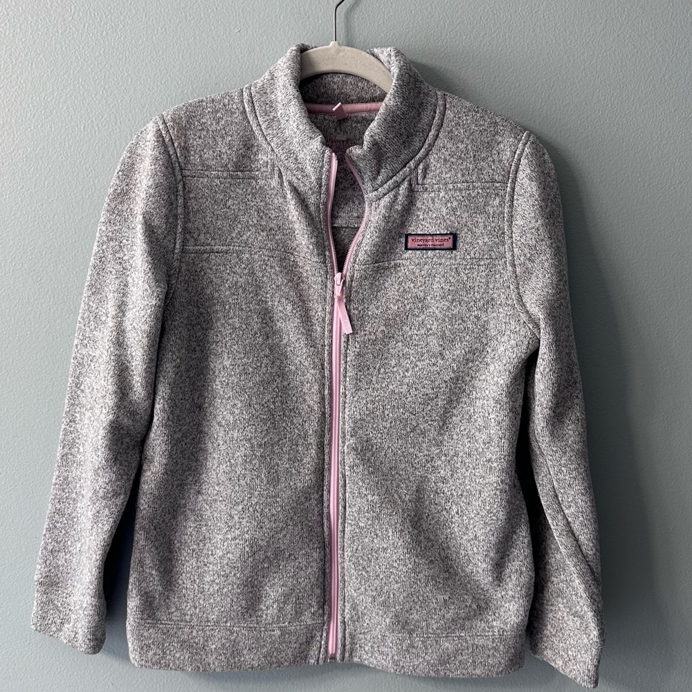 Vineyard Vines Zip Up Preppy Sweater Grey and Pink Girls Large 14 - Picture 7 of 12